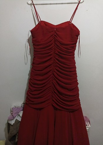 Bordo Drapeli Uzun Abiye Elbise - Görsel 5