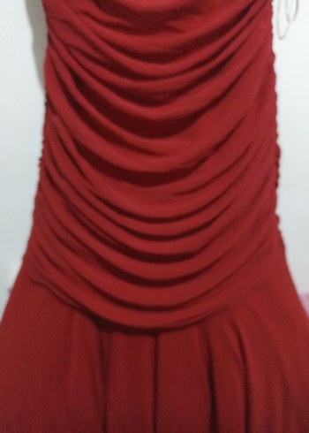 Bordo Drapeli Uzun Abiye Elbise - Görsel 3