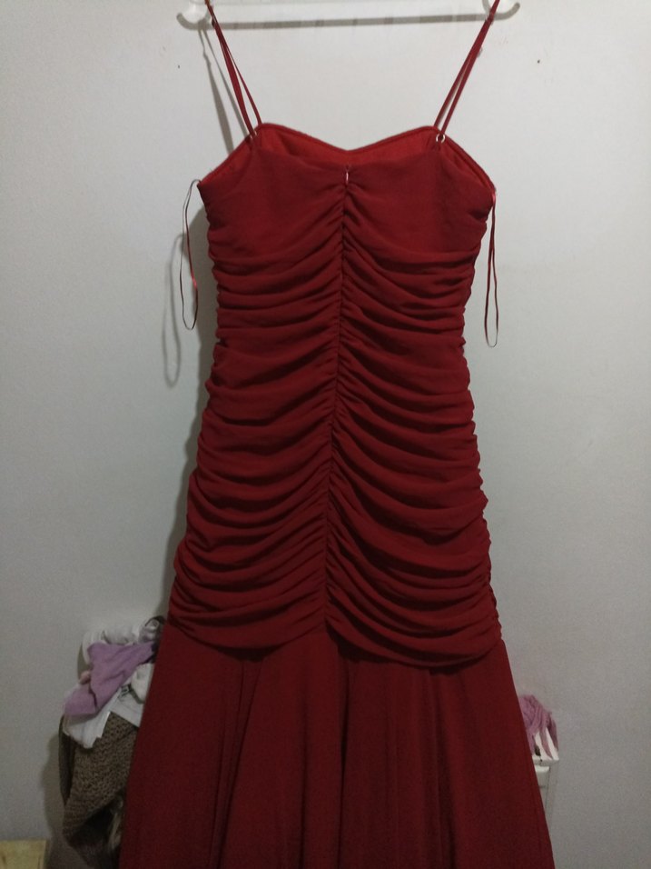 Bordo Drapeli Uzun Abiye Elbise - Görsel 5