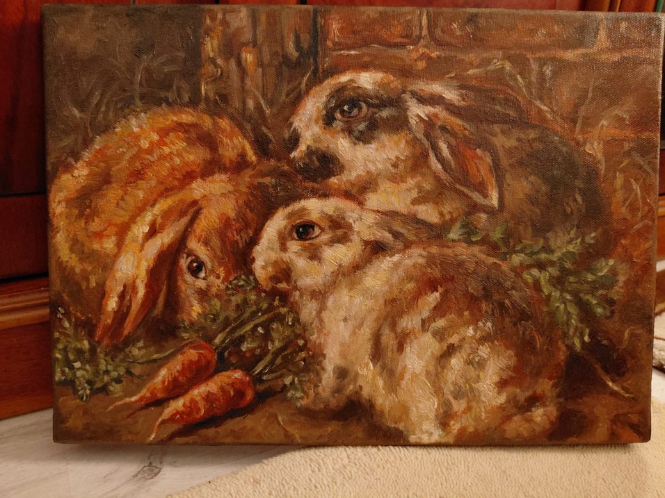 Yağlı Boya Tablosu Havuç ve Tavşanlar - Görsel 2