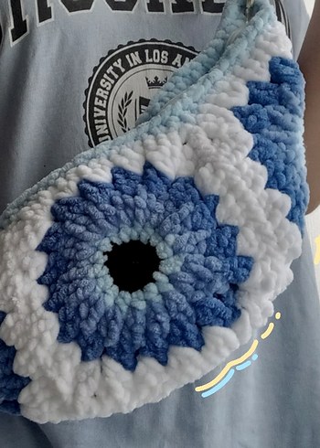 Mavi Örgü Bel Çantası - Görsel 2