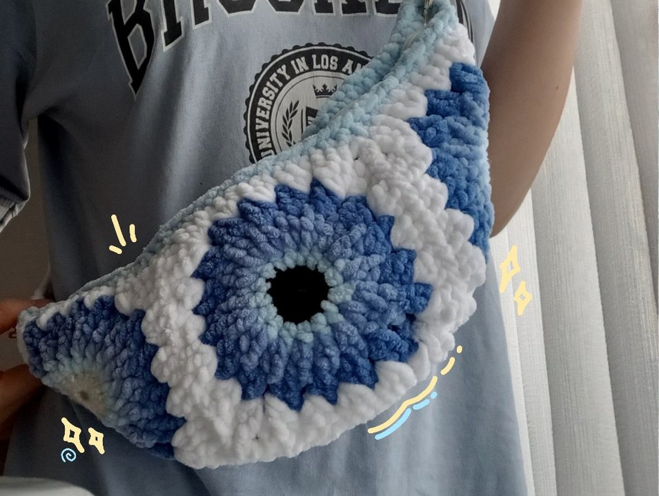 Mavi Örgü Bel Çantası - Görsel 2