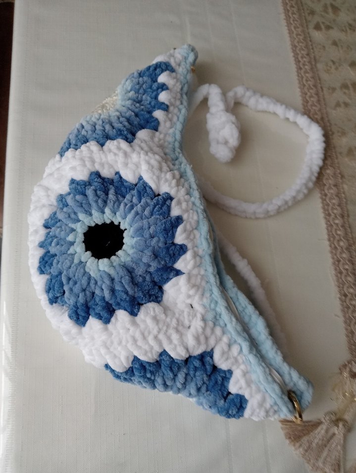 Mavi Örgü Bel Çantası - Görsel 3