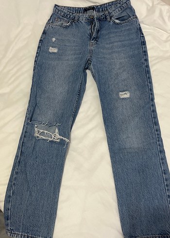 36 Beden Yırtık Detaylı Mavi Kadın Denim Pantolon