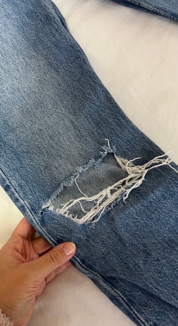 Yırtık Detaylı Mavi Kadın Denim Pantolon - Görsel 2