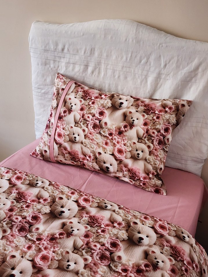 Çiçekli ve Ayıcık Desenli Çocuk Nevresim Seti - Görsel 2