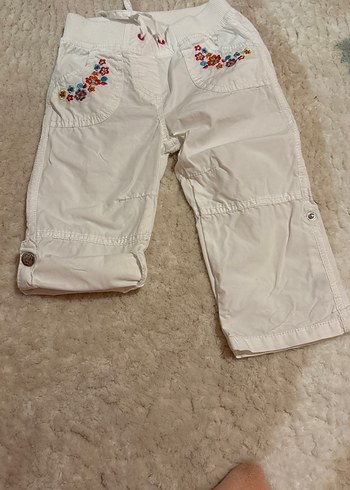 Nakışlı Beyaz Bol Kesim Kız Pantolonu - Görsel 4