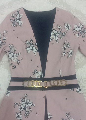 38 Beden Uzun Kollu, Baskılı, Kuşaklı Pembe Kadın Kimono