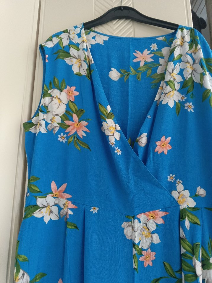 Mavi Çiçek Desenli Uzun Hamile Tulum - Görsel 3