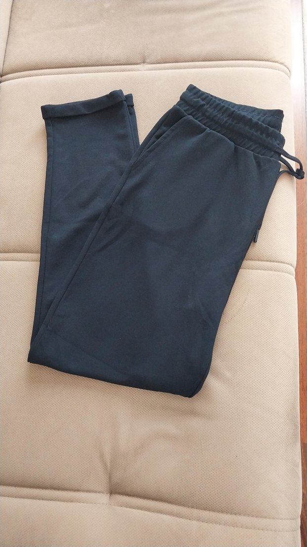 Lacivert Kadın Kemerli Rahat Kumaş Pantolon - Görsel 2