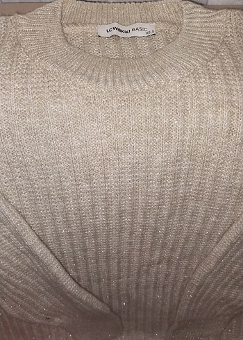 Bej Kadın Simli Triko Kazak Uzun Kollu - Görsel 2