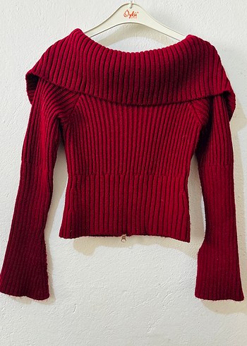 Bordo Yüksek Yaka Fitilli Kadın Kazak - Görsel 4