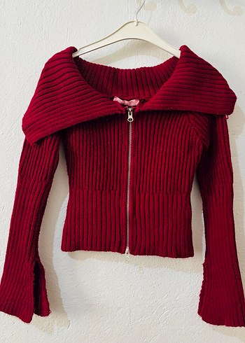 Bordo Yüksek Yaka Fitilli Kadın Kazak - Görsel 2