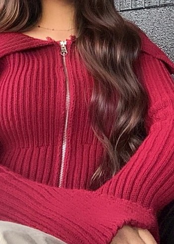 Bordo Yüksek Yaka Fitilli Kadın Kazak - Görsel 3