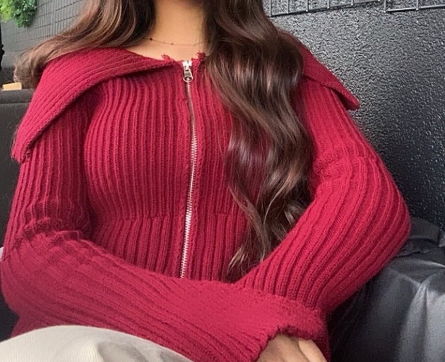 Bordo Yüksek Yaka Fitilli Kadın Kazak - Görsel 3