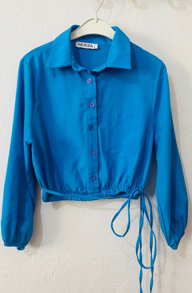 Düğmeli Mavi Mini Gömlek - Görsel 3