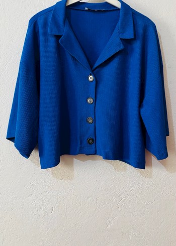 Düğmeli Mavi Kadın Gömlek Pantolon takım - Görsel 3