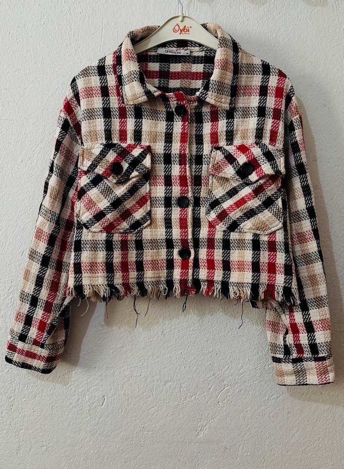 Düğmeli Kareli Kadın Mini Gömlek - Görsel 2