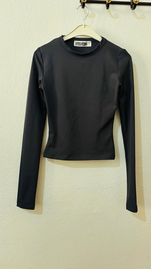 Siyah Uzun Kollu Basic Kadın Bluz - Görsel 2