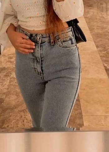 Gri İspanyol Paça Denim Fit Kadın Jean - Görsel 5