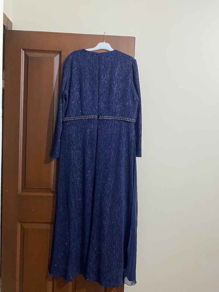 Lacivert Drapeli Uzun Abiye Elbise - Görsel 2