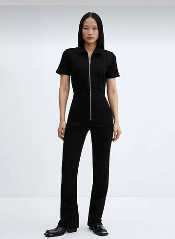 xs Beden siyah Renk Mango Siyah Denim Kot Tulum