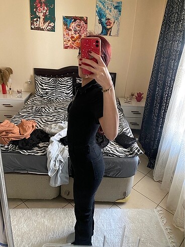 xs Beden Mango Siyah Denim Kot Tulum