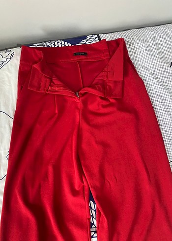 Kadın Kırmızı Pilili Uzun Kumaş Pantolon - Görsel 4