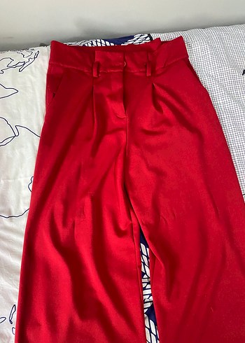 Kadın Kırmızı Pilili Uzun Kumaş Pantolon - Görsel 3