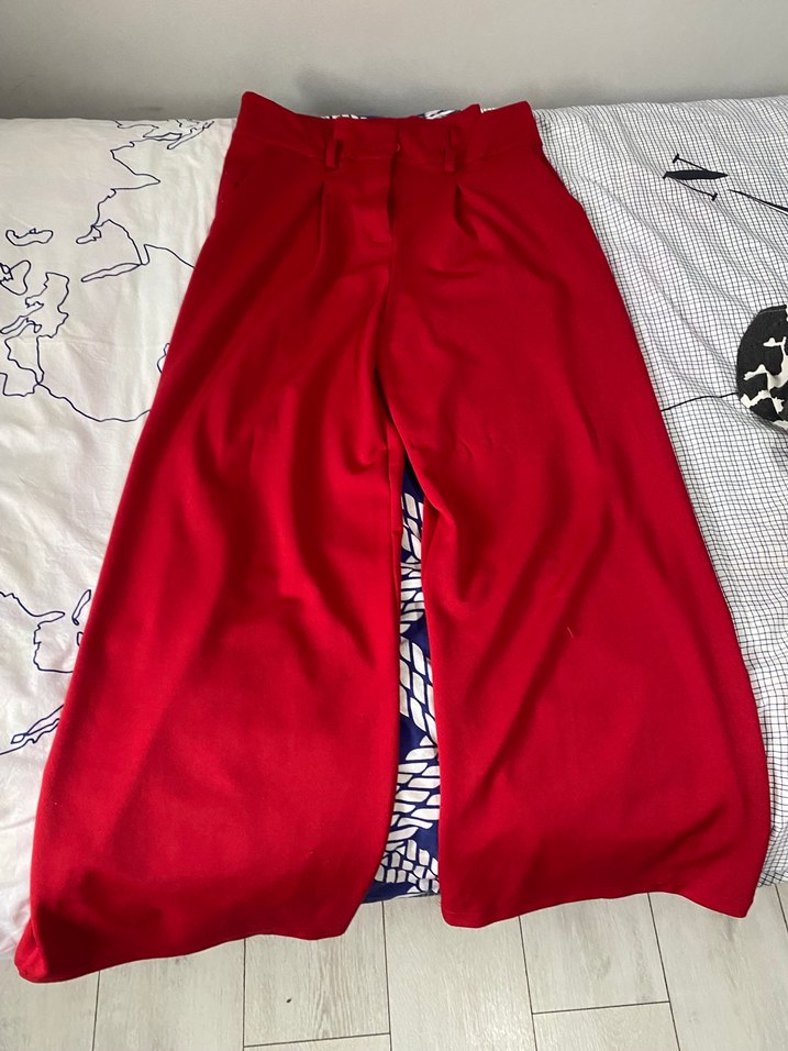 Kadın Kırmızı Pilili Uzun Kumaş Pantolon - Görsel 2