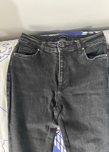 Kadın Gri Drapeli Uzun Denim Pantolon - Görsel 4