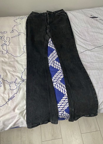 Kadın Gri Drapeli Uzun Denim Pantolon - Görsel 3