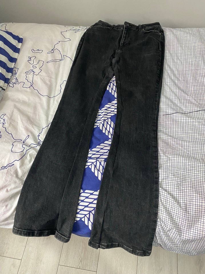 Kadın Gri Drapeli Uzun Denim Pantolon - Görsel 2