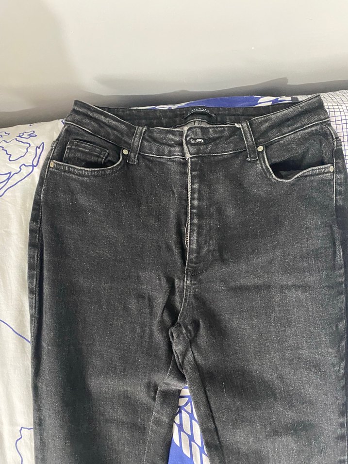 Kadın Gri Drapeli Uzun Denim Pantolon - Görsel 4