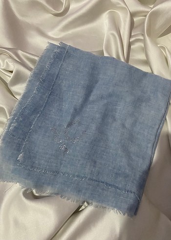 U.S Polo Assn. Drapeli Mavi Keten Kadın Şal