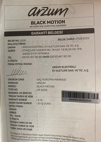 Arzum Arzum Black Motion Siyah Saç Kurutma Makinesi