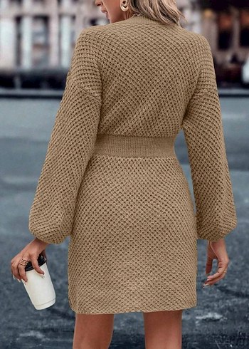 Camel Triko Mini Elbise - Görsel 2