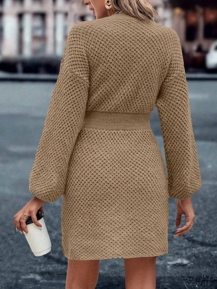 Camel Triko Mini Elbise - Görsel 2