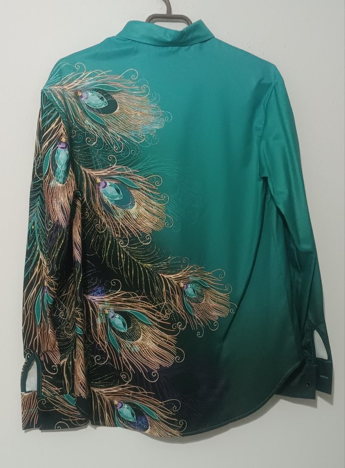 Turkuaz Saten Gömlek - Görsel 3