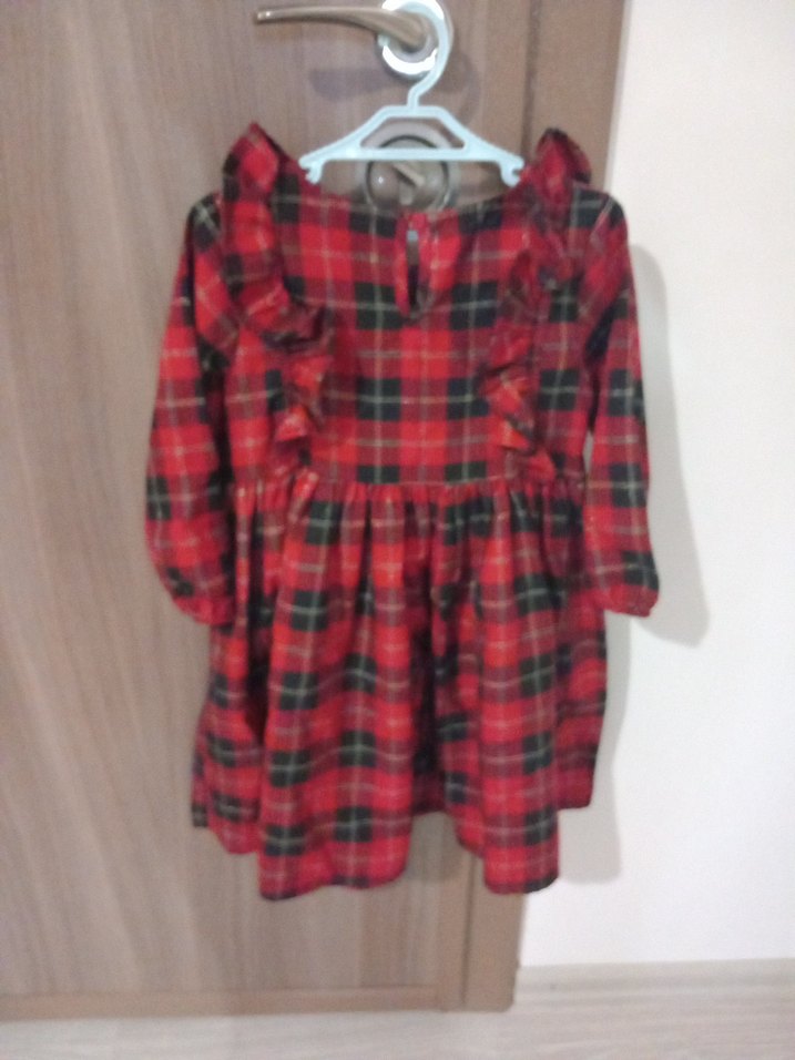 Kız Çocuk Kırmızı Uzun Kollu Fırfırlı Elbise - Görsel 4