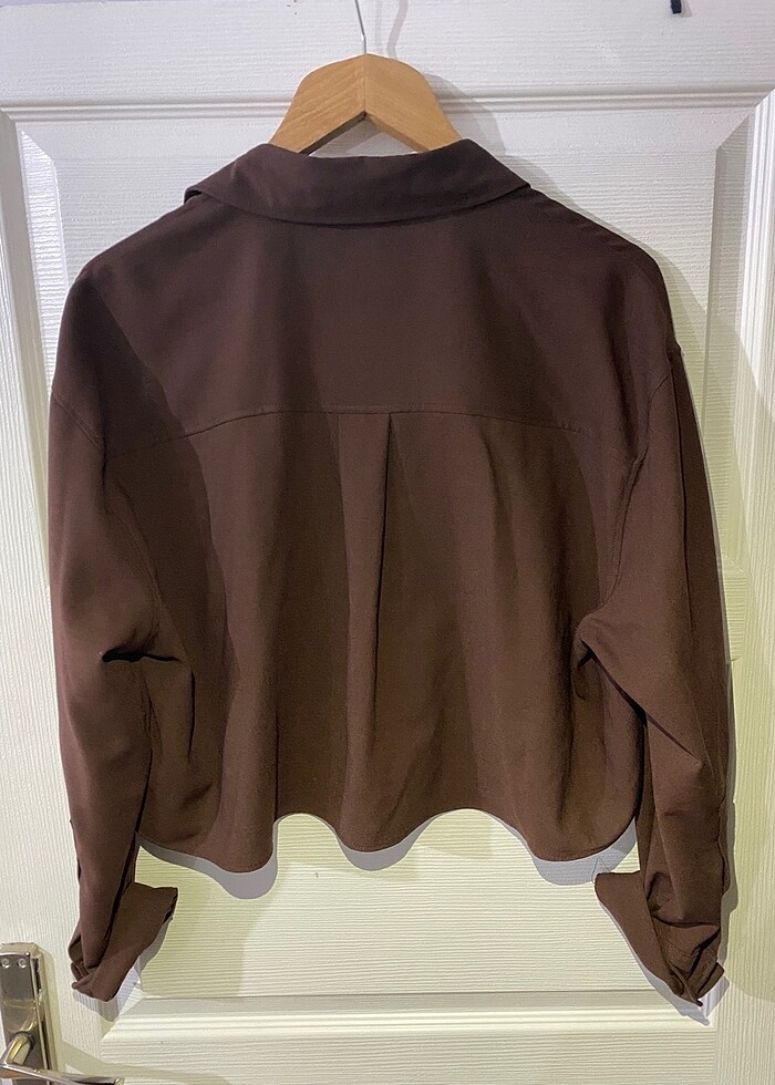 Zara Kahverengi Crop Gomlek - Görsel 2