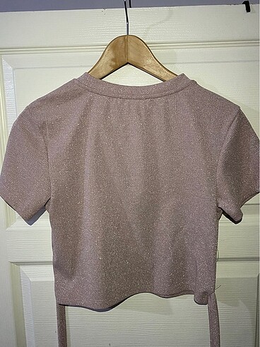 xl Beden Koton Pembe Simli Crop