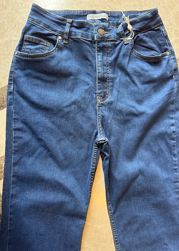 38 Beden Düğmeli Lacivert Kadın Denim Pantolon