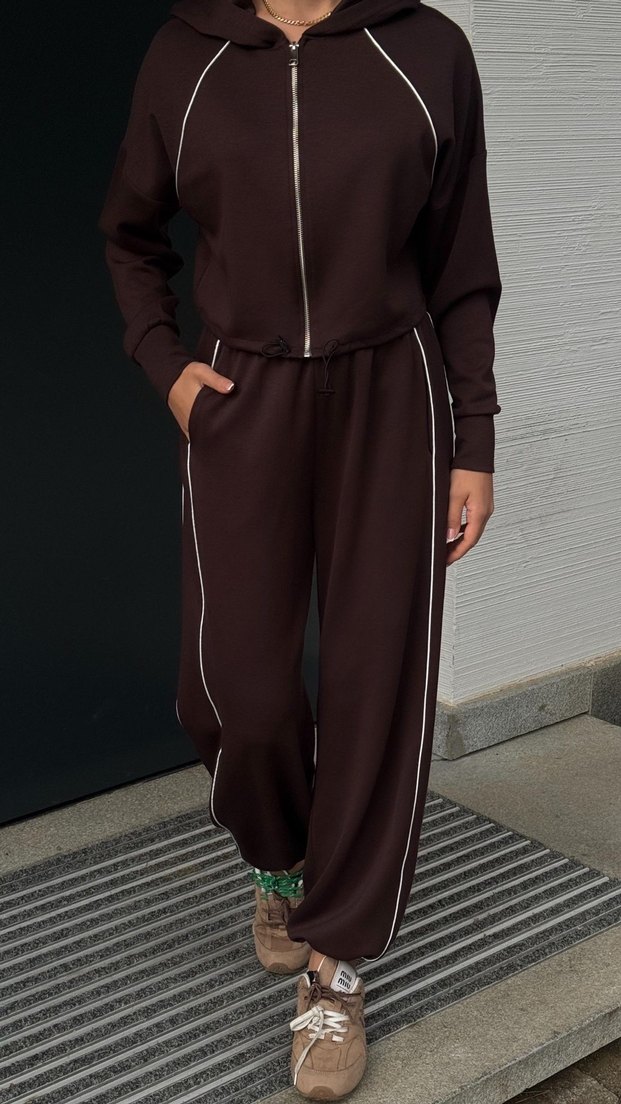 Kahverengi Fermuarlı Kadın Eşofman Takımı - Görsel 2