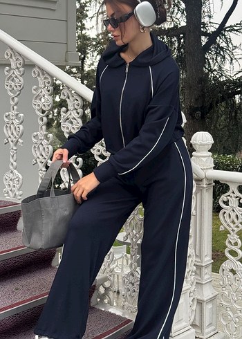 Lacivert  Kemerli Kadın Eşofman Takımı - Görsel 2