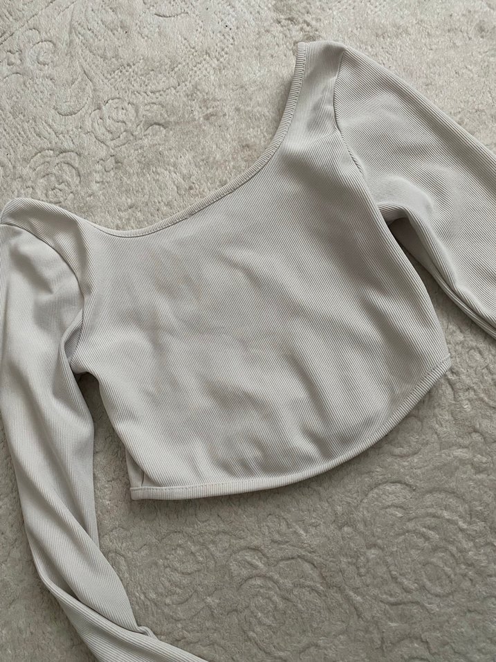 Gri Uzun Kollu Fitted Bluz - Görsel 3