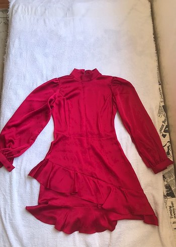 Kırmızı Drapeli Uzun Kollu Midi Elbise - Görsel 3