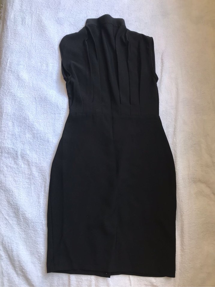 Siyah Yüksek Yakalı Midi Elbise - Görsel 2