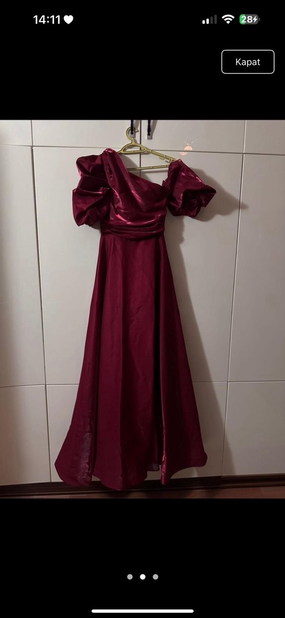Bordo Drapeli Straplez Uzun Abiye Elbise - Görsel 3
