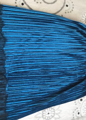 Parlak Mavi Pilili Midi Etek - Görsel 2